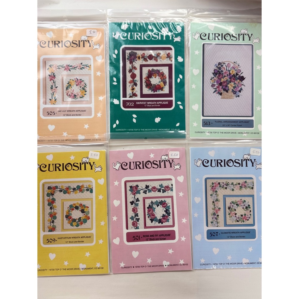 Bundle of 6 Vintage Curiosity Quilting Pattern Florals New Sealed